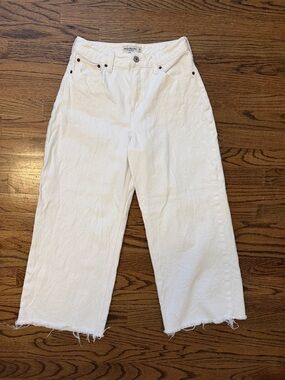 Abercrombie & Fitch White Cropped Wide-Leg Jeans